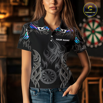 Personalized Darts Tournament Jersey For Women Custom Dartboard Fire Flame Darts Shirts |Holographic TDM5567