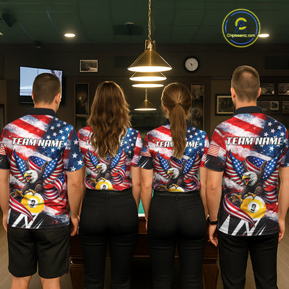 Custom American Flag Eagle Billiard Shirt For Women, Patriotic 9 Ball Pool Team Jersey Polo, 1/4 Zip TDM6182