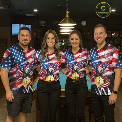 Custom American Flag Eagle Billiard Shirt For Women, Patriotic 9 Ball Pool Team Jersey Polo, 1/4 Zip TDM6182