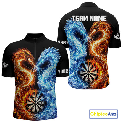 Personalized Fire And Icy Dragon Darts Shirt For Men, Lightning Darts Jersey Polo & 1/4 Zip TDM6184