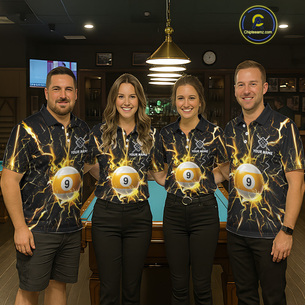 Custom Thunder Lightning 9 Ball Billiard Shirts For Women, 9 Ball Pool Team Jersey Polo & 1/4 Zip TDM6611