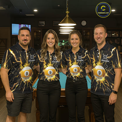 Custom Thunder Lightning 9 Ball Billiard Shirts For Women, 9 Ball Pool Team Jersey Polo & 1/4 Zip TDM6611