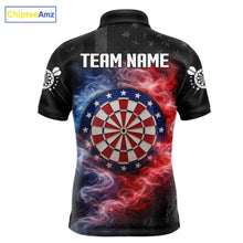 Load image into Gallery viewer, Custom American Flag Smoke Skull Darts Shirt For Men, Patriotic Darts Team Jersey Polo &amp; 1/4 Zip TDM5811