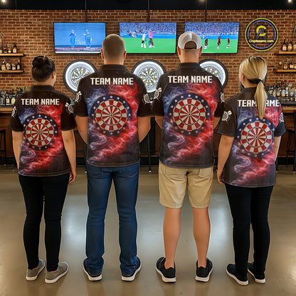 Custom American Flag Smoke Skull Darts Shirt For Women, Patriotic Darts Team Jersey Polo & 1/4 Zip TDM5811