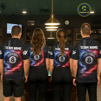 Custom 8 Ball US Flag Smoke Skull Billiard Shirt For Women, Patriotic Pool Team Jersey Polo, 1/4 Zip TDM5812