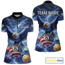 Load image into Gallery viewer, Blue 8 Ball US Flag Thunder Lightning Eagle Billiard Shirt For Women Custom Pool Team Jersey TDM5813