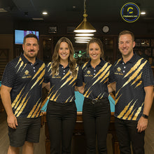 Load image into Gallery viewer, Black And Gold Scratch Billiard Shirts For Women Custom 9 Ball Crown Pool Team Jersey Polo &amp; 1/4 Zip TDM6622