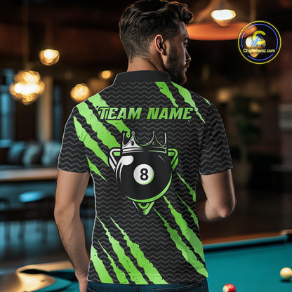 Black And Green Scratch Billiard Shirts For Men Custom 8 Ball Crown Pool Team Jersey Polo & 1/4 Zip TDM6623
