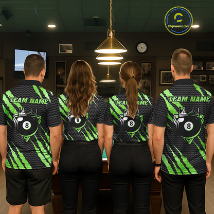 Black And Green Scratch Billiard Shirts For Women Custom 8 Ball Crown Pool Team Jersey Polo & 1/4 Zip TDM6623