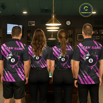 Pink And Black Scratch Billiard Shirts For Women Custom 8 Ball Crown Pool Team Jersey Polo & 1/4 Zip TDM6624