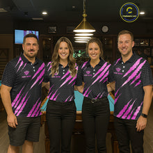 Load image into Gallery viewer, Pink And Black Scratch Billiard Shirts For Men Custom 8 Ball Crown Pool Team Jersey Polo &amp; 1/4 Zip TDM6624