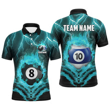 Load image into Gallery viewer, Billiard 8 &amp; 10 Ball Fire Lightning Men Polo &amp; 1/4 Zip Shirts Custom Billiard Jersey |Turquoise TDM1915