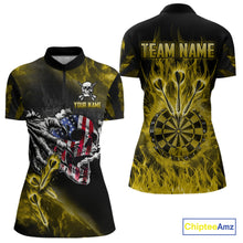 Load image into Gallery viewer, Fire Flame Darts Board American Flag Skull Dart Shirts For Women Custom Darts Team Jerseys |Yellow TDM4268