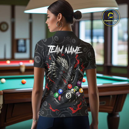 Personalized 8 Ball Dragon Billiard Shirt For Women, Billiard Team Jersey Polo & 1/4 Zip |Red TDM5109