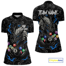 Load image into Gallery viewer, Personalized 8 Ball Dragon Billiard Shirt For Women, Billiard Team Jersey Polo &amp; 1/4 Zip |Blue TDM5110