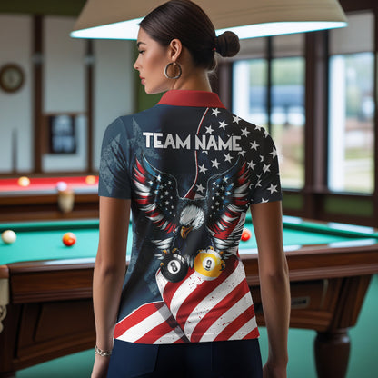 American Flag Eagle 8 Ball & 9 Ball Billiard Shirts For Women Custom Patriotic Cool Billiard Jerseys TDM3094