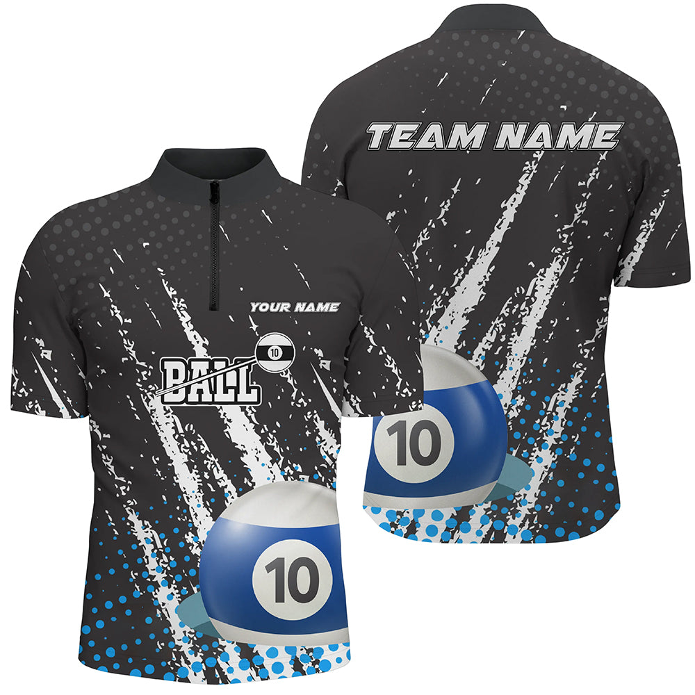Grunge 10 Ball Pool Sport Jerseys Custom Men Quarter-Zip Shirts, 10 Ball Billiards Jerseys TDM1006