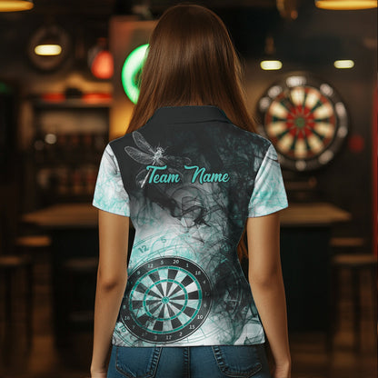 Turquoise Smoke Darts Shirt With Pocket Option For Women Custom Darts Jersey TDM3804