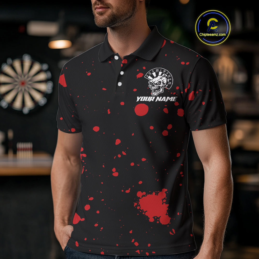 Black And Red Paint Skull Dart Shirts For Men Custom Dart Jerseys, Darts Team Shirt Polo & 1/4 Zip TDM4086