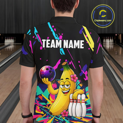 Colorful Bowling Jersey Funny Banana Bowling Polo & 1/4 Zip For Men, Custom Bowling Team Shirts TDM6626