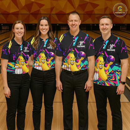 Colorful Bowling Jersey Funny Banana Bowling Polo & 1/4 Zip For Women, Custom Bowling Team Shirts TDM6626