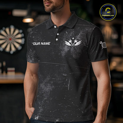 American Flag Black Grunge Darts Polo & 1/4 Zip Custom Darts Shirt For Men Patriotic Dart Jersey TDM4700