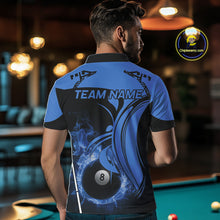Load image into Gallery viewer, Personalized Blue 8 Ball Fire Flame Billiard Shirt For Men, Pool Team Jersey Polo &amp; 1/4 Zip TDM5974