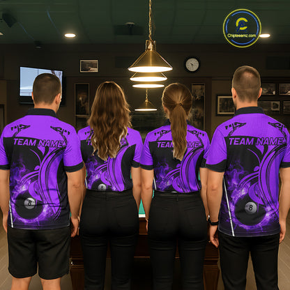 Personalized Purple 8 Ball Fire Flame Billiard Shirt For Women, Pool Team Jersey Polo & 1/4 Zip TDM5975