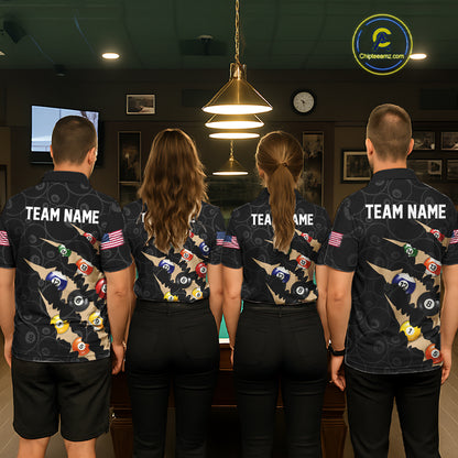 Custom Tan 8 Ball Pool Scratch Billiard Shirt For Women, Black Billiard Team Jersey Polo & 1/4 Zip TDM6438