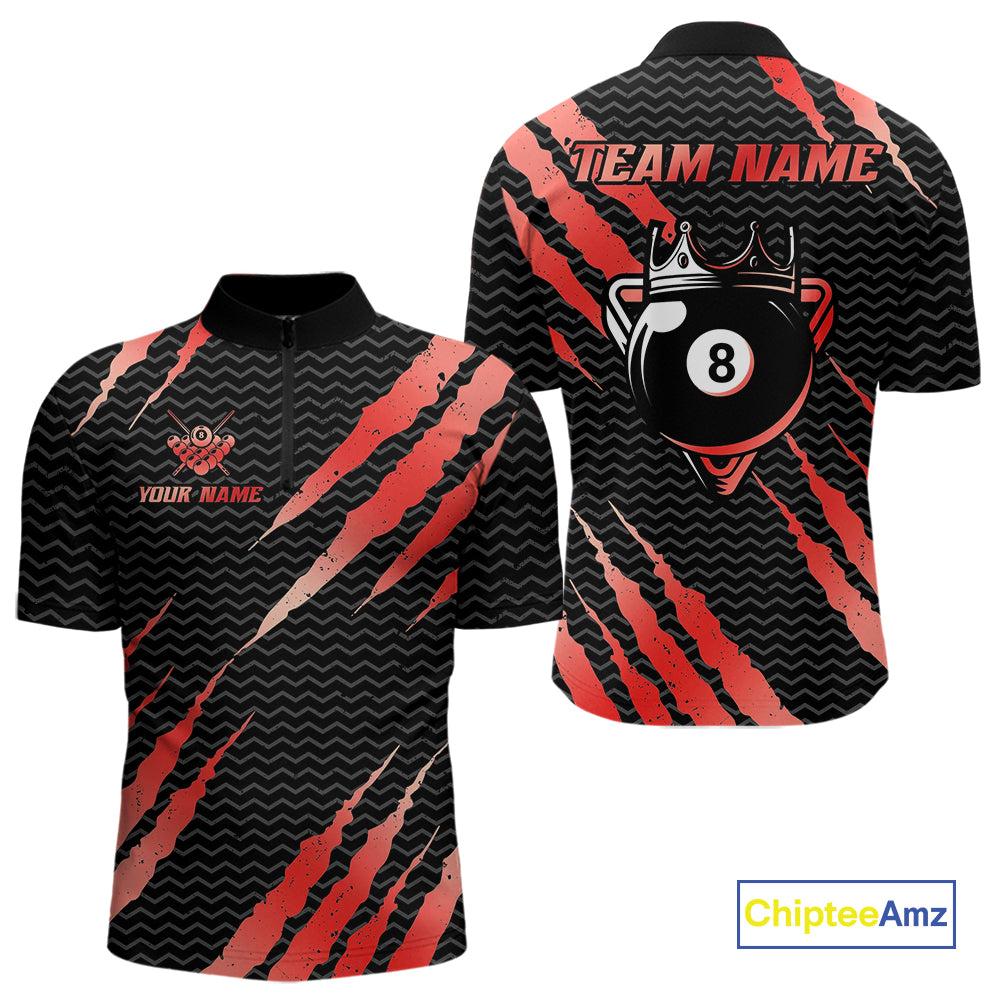 Black And Red Scratch Billiard Shirts For Men Custom 8 Ball Crown Pool Team Jersey Polo & 1/4 Zip TDM4096