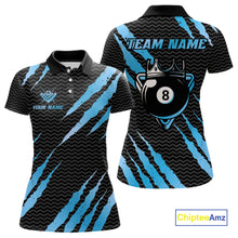 Load image into Gallery viewer, Black And Blue Scratch Billiard Shirts For Women Custom 8 Ball Crown Pool Team Jersey Polo &amp; 1/4 Zip TDM4097