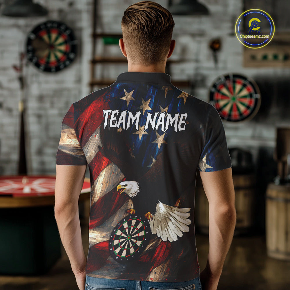 Personalized American Flag Eagle Mens Darts Shirt Custom Patriotic Jersey Darts Polo & 1/4 Zip TDM5126