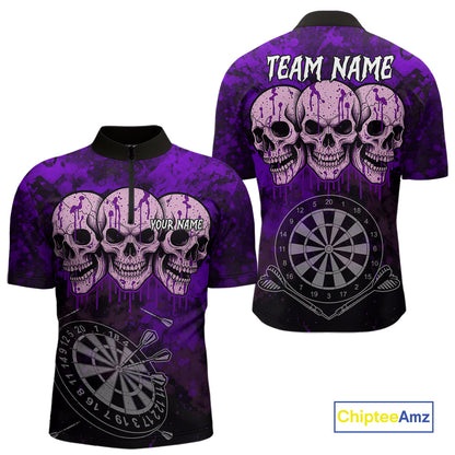 Black And Purple Grunge Skull Mens Dart Shirts Custom Dart Jerseys Team Polo & Quarter Zip TDM5128