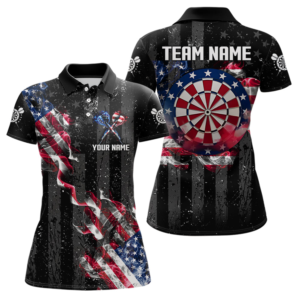 Custom US Flag Smoke Dart Shirt For Women, Patriotic Dart Jersey Pocket Option TDM3514