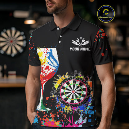 Personalized Colorful Splash Dart Shirts For Men, Funny Wine Glass Custom Darts Jersey Outfit TDM4099