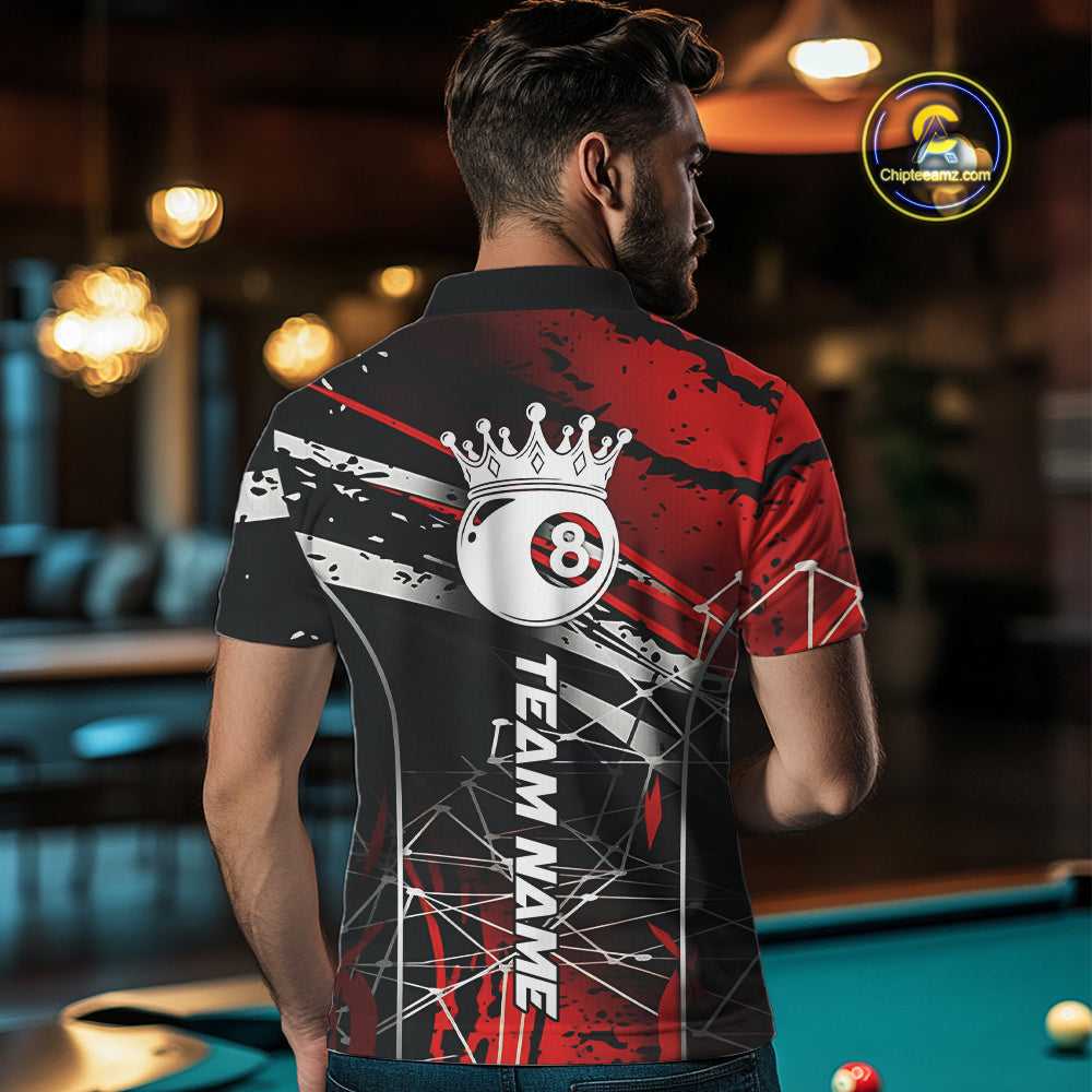 Black And Red 8 Ball Crown Men's Billiard Shirts Custom Billiards Jerseys, Pool League Team Shirts TDM5131