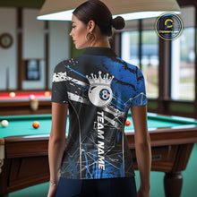 Load image into Gallery viewer, Black And Blue 8 Ball Crown Women's Billiard Shirts Custom Billiards Jerseys, Pool League Team Shirt TDM5133