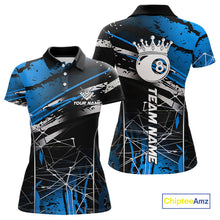 Load image into Gallery viewer, Black And Blue 8 Ball Crown Women's Billiard Shirts Custom Billiards Jerseys, Pool League Team Shirt TDM5133