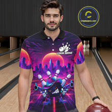 Load image into Gallery viewer, Custom Retro Funny Neon Bowling Shirt For Men, Pink And Purple Bowling Team Jersey Polo &amp; 1/4 Zip TDM6220