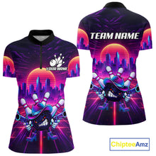 Load image into Gallery viewer, Custom Retro Funny Neon Bowling Shirt For Women, Pink And Purple Bowling Team Jersey Polo &amp; 1/4 Zip TDM6220