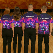 Load image into Gallery viewer, Custom Retro Funny Neon Bowling Shirt For Men, Pink And Purple Bowling Team Jersey Polo &amp; 1/4 Zip TDM6220