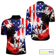 Load image into Gallery viewer, Custom Grunge American Flag Bowling Shirt For Men, Patriotic Bowling Jersey Team Polo &amp; 1/4 Zip TDM6227