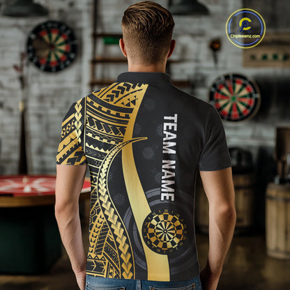 Personalized Black And Golden Tribal Dart Shirts For Men Custom Dart Jersey Team Polo & 1/4 Zip TDM4105