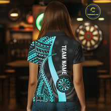 Load image into Gallery viewer, Personalized Black And Turquoise Tribal Dart Shirts For Women Custom Dart Jersey Team Polo &amp; 1/4 Zip TDM4106