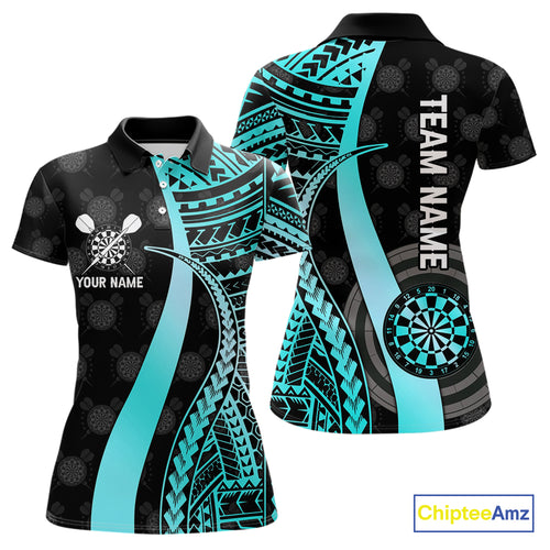 Personalized Black And Turquoise Tribal Dart Shirts For Women Custom Dart Jersey Team Polo & 1/4 Zip TDM4106