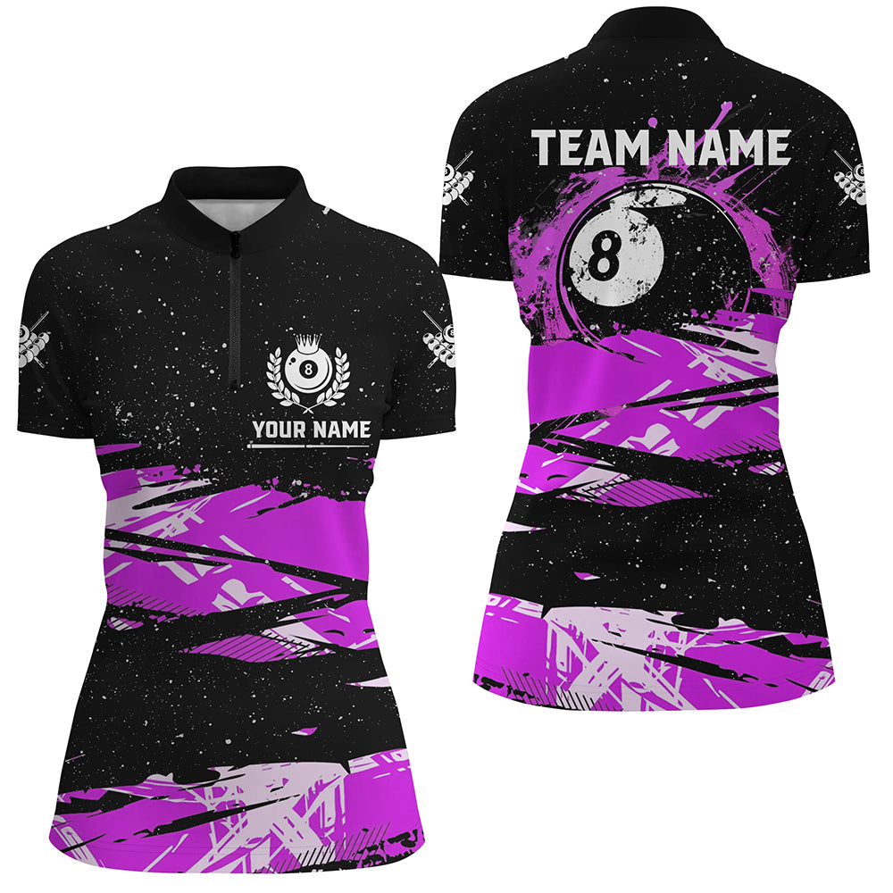 Custom Purple Grunge Billiard 8 Ball Jerseys Shirts For Women, Personalized Billiard Pool Player Gift TDM1940