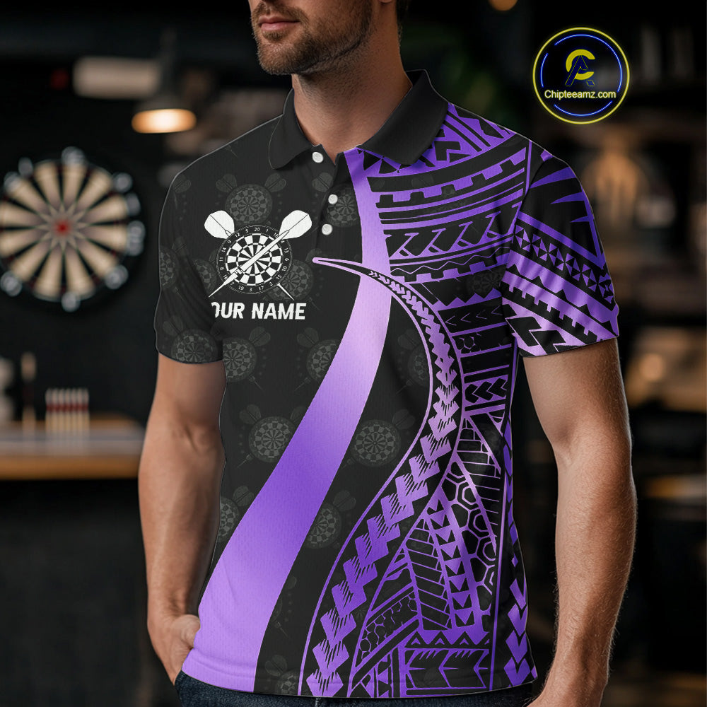 Personalized Black And Purple Tribal Dart Shirts For Men Custom Darts Jersey Team Polo & 1/4 Zip TDM4914