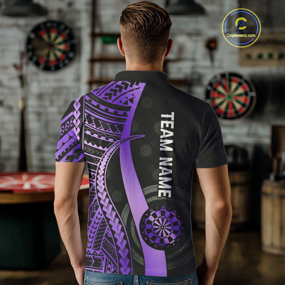Personalized Black And Purple Tribal Dart Shirts For Men Custom Darts Jersey Team Polo & 1/4 Zip TDM4914