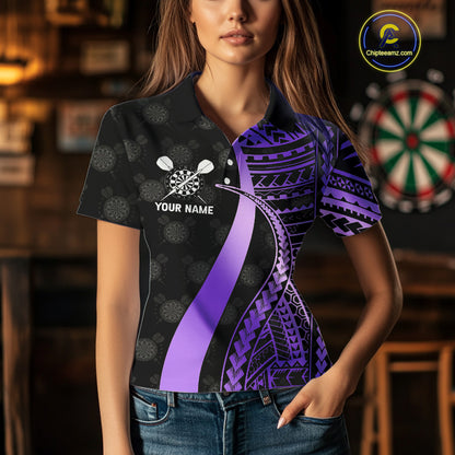 Personalized Black And Purple Tribal Dart Shirts For Women Custom Darts Jersey Team Polo & 1/4 Zip TDM4914
