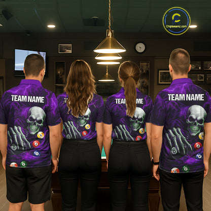Personalized Purple Funny Skeleton Pool Balls Billiard Shirt For Women, Skull Billiard Team Jerseys TDM5344